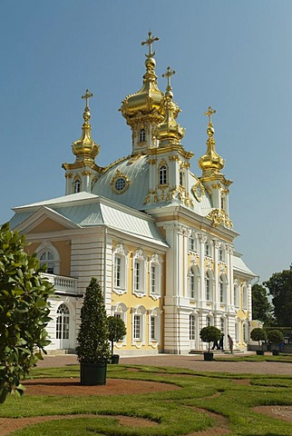 East Chapel, one of a pair flanking the central buildings of Peterhof Palace, St. Petersburg, Russia