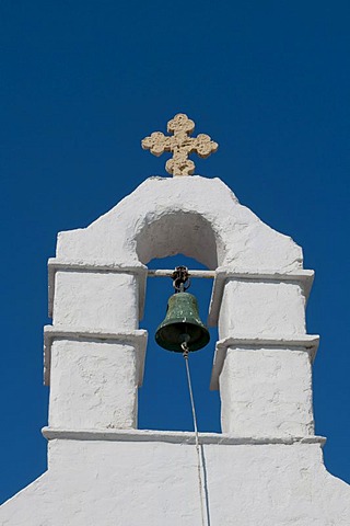 Belltower, Orthodox church, Mykonos Town or Chora, Mykonos, Cyclades, Greece, Europe