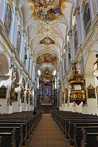 Nave, parish church of St. Peter, Munich, Bavaria, Germany, Europe