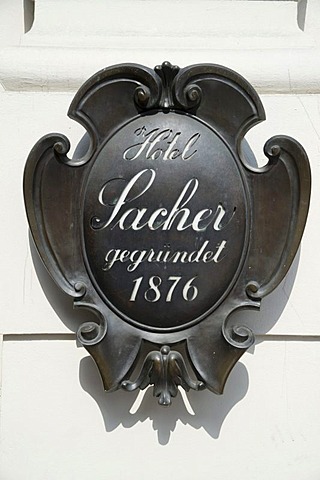 Hotel Sacher, founded in 1876, sign, Vienna, Austria, Europe