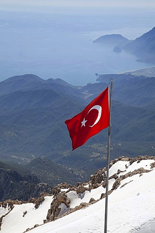 The Turkish Riviera seen from snow-covered Tahtali mountain, Turkey