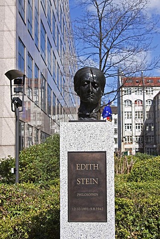 Monument, bust, Edith Stein, philosopher, Strasse der Erinnerung road of remembrance in front of the Federal Ministry of the Interior, Berlin, Germany, Europe