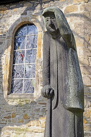 War Memorial, Trauernde Alte, a mourning elderly woman by Professor Gerhard Marcks, St. Paul's Church, Bochum, Ruhr Area, North Rhine-Westphalia, Germany, Europe