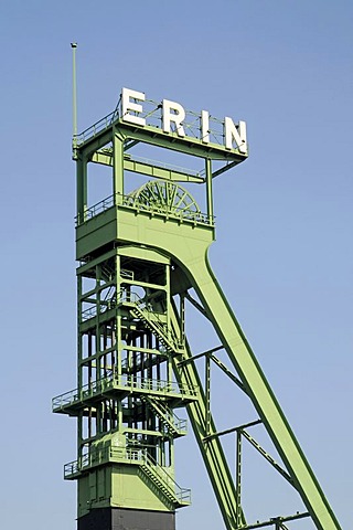 Winding tower of the former Erin Colliery, industrial monument, Castrop-Rauxel, Ruhr Area, North Rhine-Westphalia, Germany, Europe