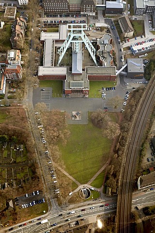 Aerial view, Bergbaumuseum mining museum, DMT-Gesellschaft fuer Lehre und Bildung mbH for teaching and education, Bochum, Ruhrgebiet region, North Rhine-Westphalia, Germany, Europe