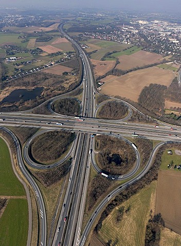 Aerial view, Autobahnkreuz Moers, A40 and A57 freeway intersection, Moers Exit 8, Moers, Lower Rhine, North Rhine-Westphalia, Germany, Europe