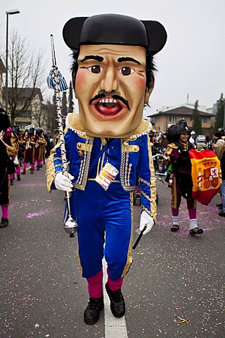 Guggenmusik Bacchus Littau music group dressed to the theme of Toreros during the carnival procession, Littau, Lucerne, Switzerland, Europe