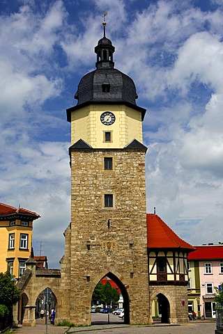 Historic city gate, Ried Tower, Riedplatz square, Arnstadt, Thuringia, Germany, Europe