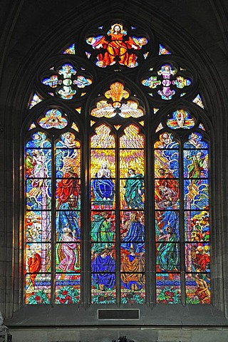 Stained glass church window, St. Vitus Cathedral, Hrad&any, Prague Castle district, Prague, Czech Republic, Europe