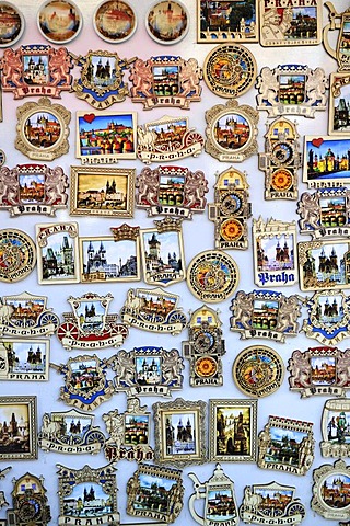 Various magnets, souvenirs, Prague, Bohemia, Czech Republic, Czech Republic, Europe