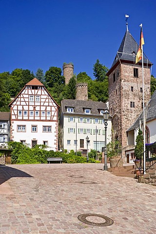 Marktplatz square with Marktkirche church, Hirschhorn, Neckartal Odenwald Nature Park, Hesse, Germany, Europe