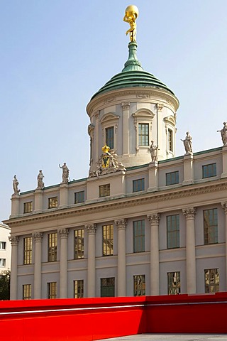 View from a viewing platform onto the refurbished facade of the Old City Hall in Potsdam, Brandenburg, Germany, Europe