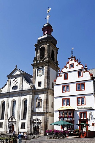 Maria Himmelfahrt or Assumption of Mary church, marketplace of Hachenburg, Westerwald, Rhineland-Palatinate, Germany, Europe