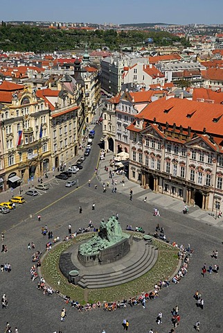 Cityscape view from the Old Town Hall and the Old Town Square, Staromestske namesti, Praque, Czech Republic, Europe