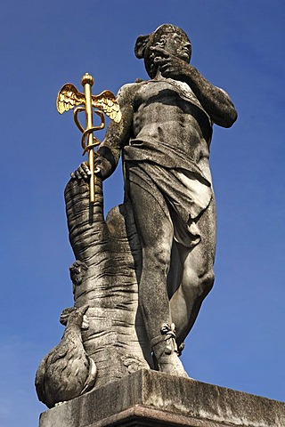 Sculpture of Mercury, 1778, by Roman Anton Boos in the palace gardens, Schloss Nymphenburg Palace, Schlossrondell, Munich, Bavaria, Germany, Europe