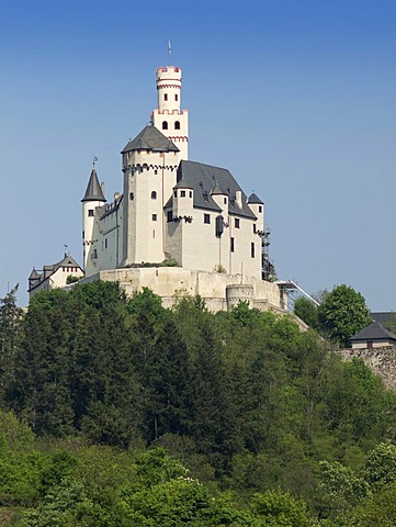 The Marksburg mountain fortress, Braubach, UNESCO World Heritage Site Upper Middle Rhine Valley, Rhein-Lahn-Kreis district, Rhineland-Palatinate, Germany, Europe