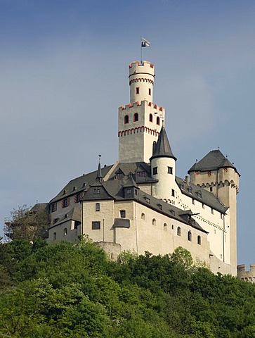 The Marksburg mountain fortress, Braubach, UNESCO World Heritage Site Upper Middle Rhine Valley, Rhein-Lahn-Kreis district, Rhineland-Palatinate, Germany, Europe