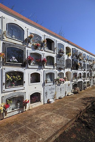 Cemetery, grave sites, Santo Domingo de Garafia, volcanic island of La Palma, La Isla Verde, La Isla Bonita, Canary Islands, Islas Canarias, Spain, Europe