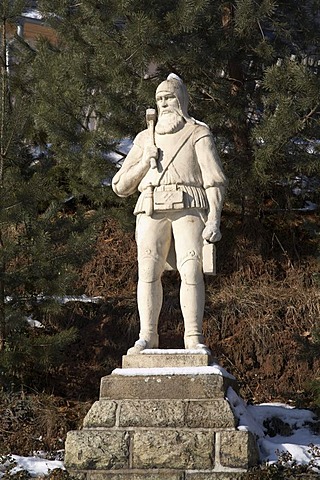 Statue of a miner, Huthaus "St. Lampertus", Hohenstein-Ernstthal, Saxony, Germany, Europe