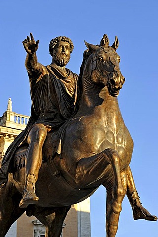 Equestrian statue of Marcus Aurelius, Capitol square, Piazza del Campidoglio, Capitoline Hill, Rome, Lazio, Italy, Europe