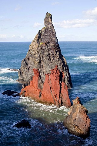 Lava rock cliffs on the Atlantic coast, peninsular and nature reserve Ponta de Sao Lourenco, in Canical, Madeira, Portugal, Europe