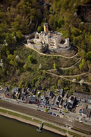 Aerial View, Schloss Stolzenfels Castle, Koblenz, UNESCO Upper Middle Rhine Valley, Rhineland-Palatinate, Germany, Europe