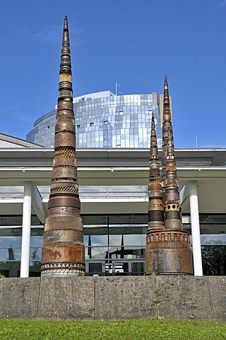 Art made from transmission parts, Hotel Maritim congress centre, Ulm, Baden-Wuerttemberg, Germany, Europe