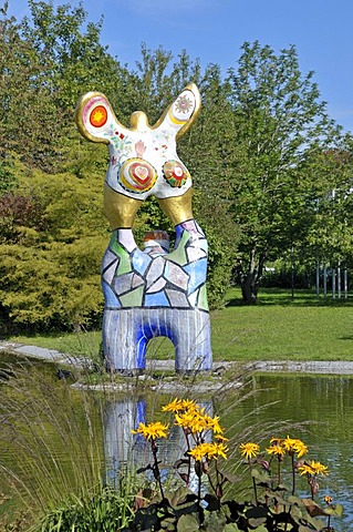 "Der Dichter und seine Muse" or "The poet and his muse, " sculpture by Niki de Saint Phalle, Ulm, Baden-Wuerttemberg, Germany, Europe