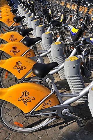 Villo rental bikes at the Midi train station, Brussels, Belgium, Europe