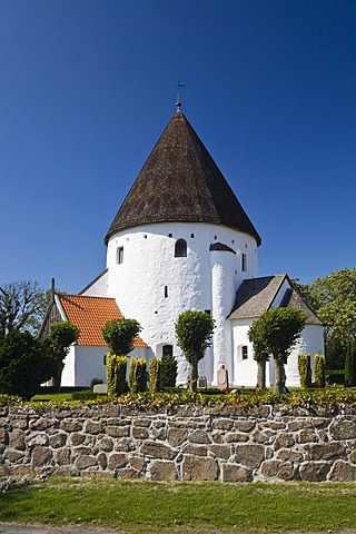 Round church Sankt Ols Kirke near Olsker, Bornholm, Denmark, Europe