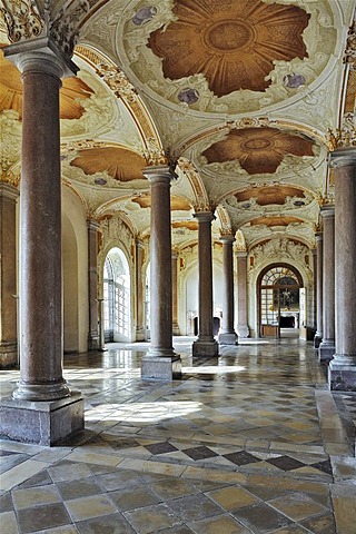 Entrance hall, Schleissheim Palace, Oberschleissheim near Munich, Upper Bavaria, Bavaria, Germany, Europe