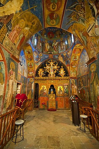 Byzantine frescoes in a painted barn-roofed Greek Orthodox church, UNESCO World Heritage Site, Troodos Mountains, Cyprus