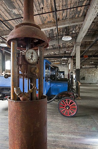 An unrestored 1918 Wayne Model 276 gasoline pump at The Ford Piquette Avenue Plant, now the Model T Automotive Heritage Complex or T-Plex museum for Model Ts and other vintage cars, Detroit, Michigan, USA, America