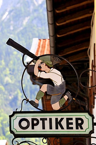 Optician's shop sign, Mittenwald, Bavaria, Germany, Europe