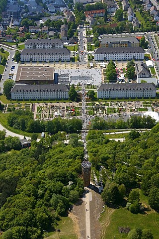 Aerial view, Juebergturm observation tower, Landesgartenschau Country Garden Exhibition Hemer, Maerkischer Kreis district, Sauerland region, North Rhine-Westphalia, Germany, Europe