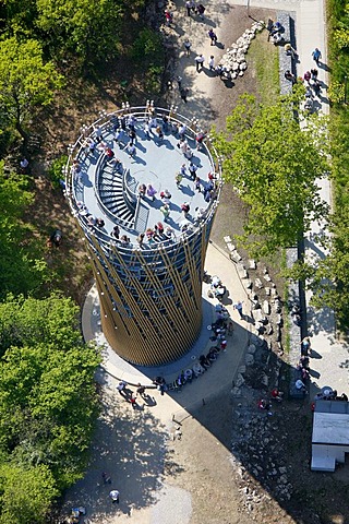 Aerial view, Juebergturm observation tower, Landesgartenschau Country Garden Exhibition Hemer, Maerkischer Kreis district, Sauerland region, North Rhine-Westphalia, Germany, Europe