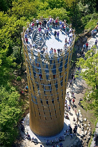 Aerial view, Juebergturm observation tower, Landesgartenschau Country Garden Exhibition Hemer, Maerkischer Kreis district, Sauerland region, North Rhine-Westphalia, Germany, Europe