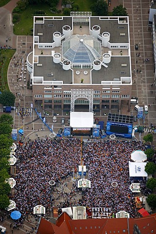 Aerial picture, public screening, Football World Cup 2010, the match Germany vs Australia 4-0, Friedensplatz square, Dortmund, Ruhr district, North Rhine-Westphalia, Germany, Europe