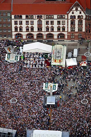 Aerial picture, public screening, Football World Cup 2010, the match Germany vs Australia 4-0, Friedensplatz square, Dortmund, Ruhr district, North Rhine-Westphalia, Germany, Europe