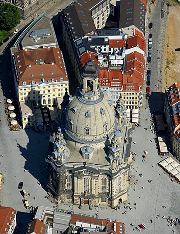 Aerial view, Frauenkirche Church of Our Lady, Dresden, Saxony, Germany, Europe