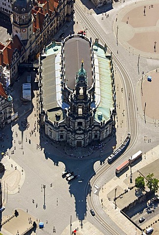 Aerial view, Semperoper opera house, Dresden, Saxony, Germany, Europe