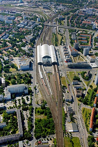 Aerial view, central station, Dresden, Saxony, Germany, Europe