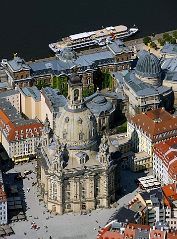 Aerial view, Frauenkirche Church of Our Lady, Dresden, Saxony, Germany, Europe