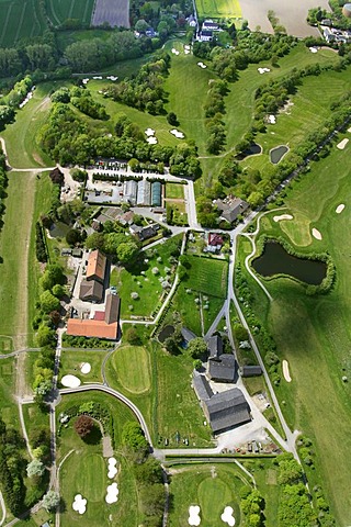 Aerial view, golf course Heidhausen, Essen, Ruhrgebiet region, North Rhine-Westphalia, Germany, Europe