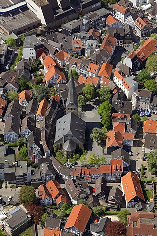 Aerial view, St. George church, downtown Hattingen, Ruhrgebiet region, North Rhine-Westphalia, Germany, Europe