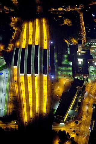 Aerial view, night, central station, Oberhausen, Ruhrgebiet region, North Rhine-Westphalia, Germany, Europe