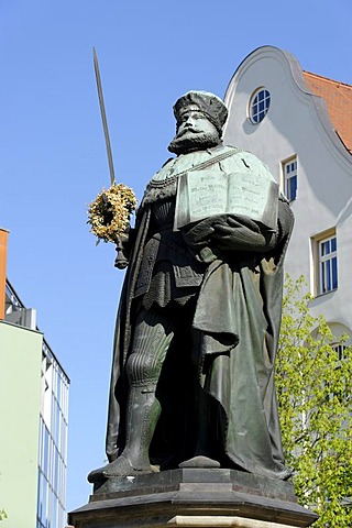 Johann Friedrich the Magnanimous, 1503-1554, prince elector of Saxony, memorial by F. Drake, 1858, market square, Jena, Thuringia, Germany, Europe