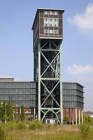 Shaft tower and office building, Hammer Head Tower, Zeche Minister Stein, former coal mine, Neue Evinger Mitte, Dortmund Eving, Ruhr area, North Rhine-Westphalia, Germany, Europe