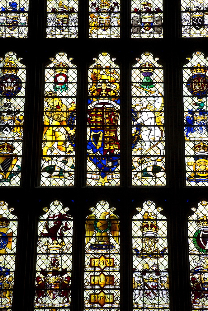 Stained glass window of Westminster Hall, Palace of Westminster, London, England, United Kingdom, Europe