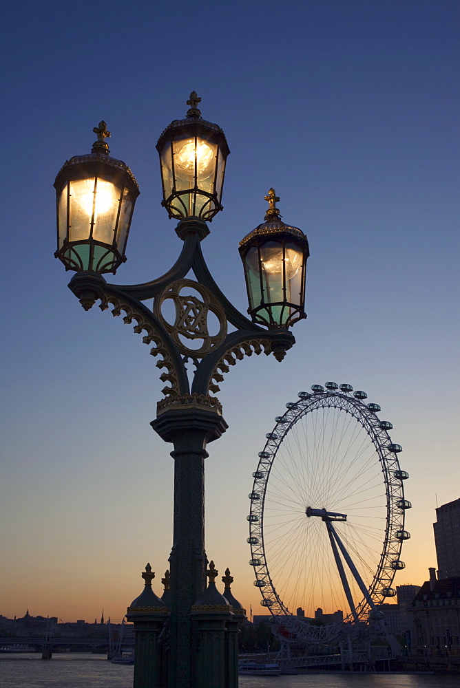 London Eye and River Thames at dawn, London, England, United Kingdom, Europe